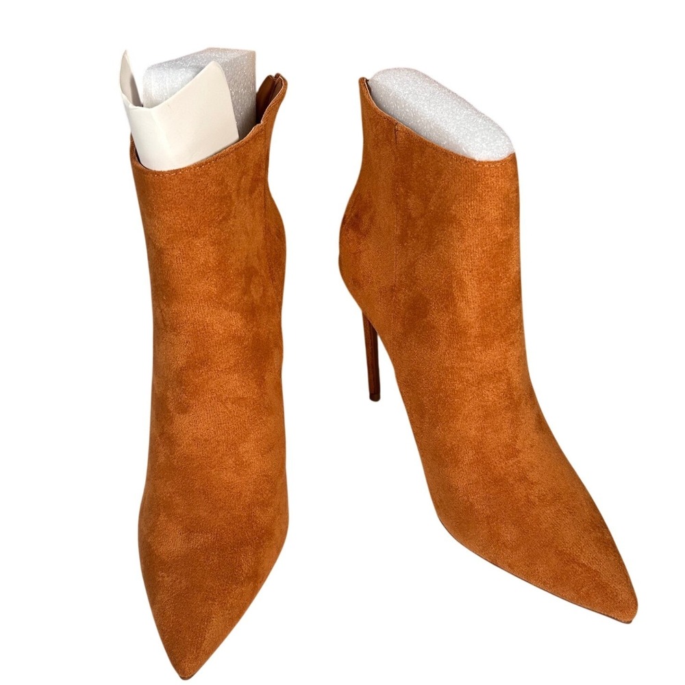 Elisabet Tang Ankle Boots Brown Faux Suede Pointed Toe Stiletto Size 10